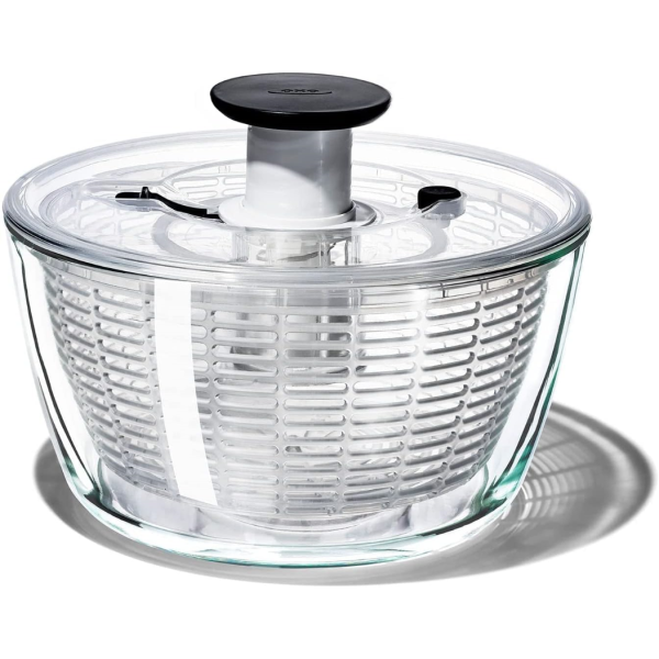 OXO Good Grips Glass Salad Spinner, Large/6.22 Quart, Clear